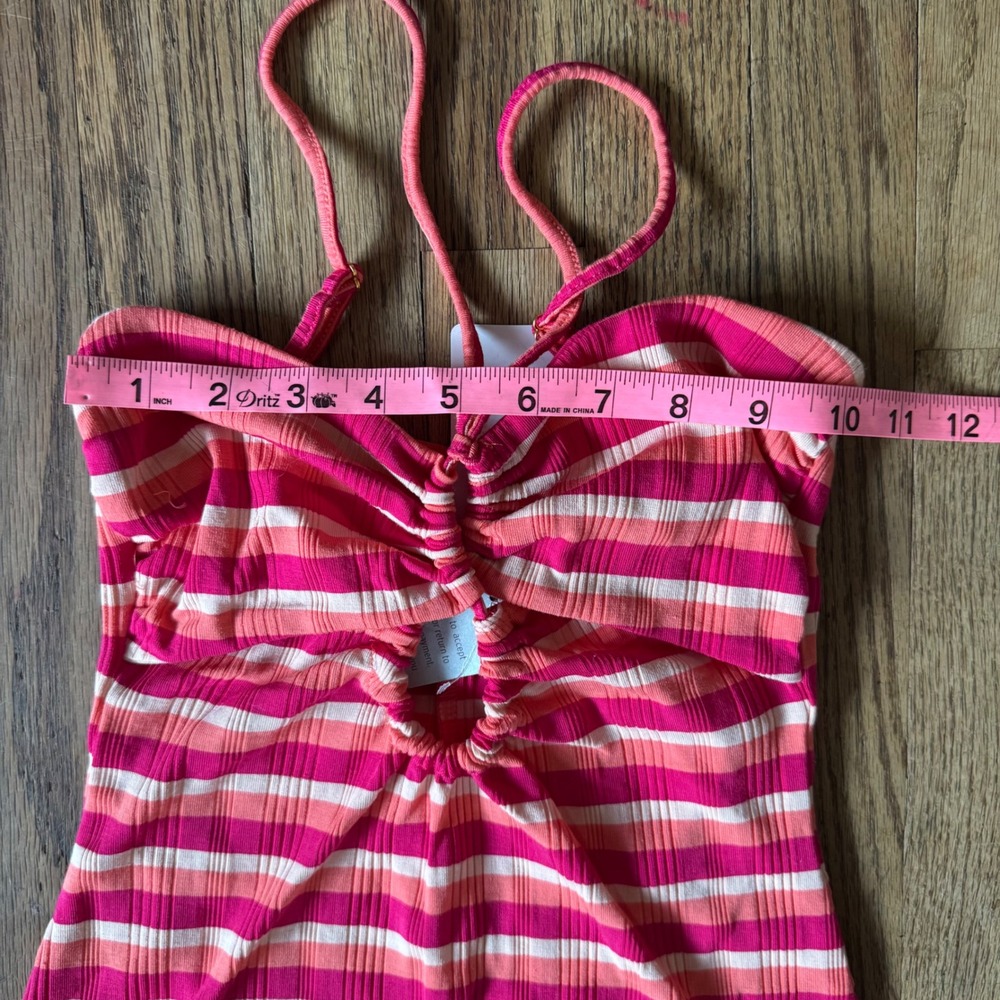 L*Space Pink Orange Striped Keyhole Midi Dress XS NWT Nordstrom Lyocell Ribbed - Picture 6 of 7